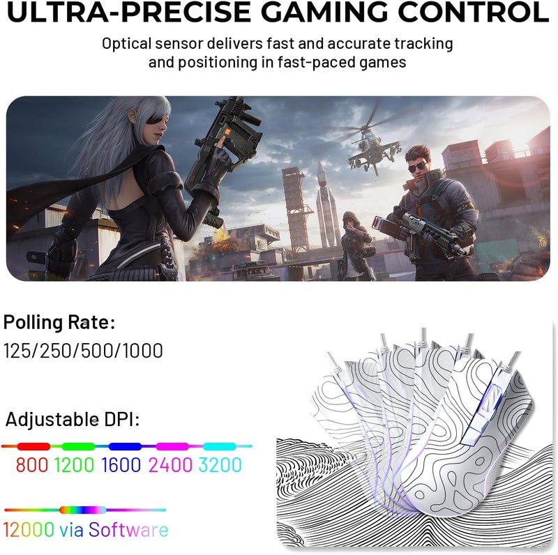 HITIME XVX G705 Wired Gaming Mouse, 12000 DPI RGB Gaming Mouse with 12 Backlit Modes & 7 Macro Buttons, PC Gaming Mice Support DIY Keybinding, Mouse Gamer Computer Mouse for Laptop PC Mac Windows,Topographic - Image 2